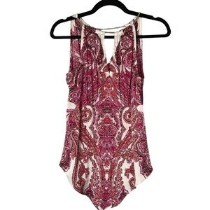 Caché Silk Keyhole Halter Top with Gold Chain Detail, size XS